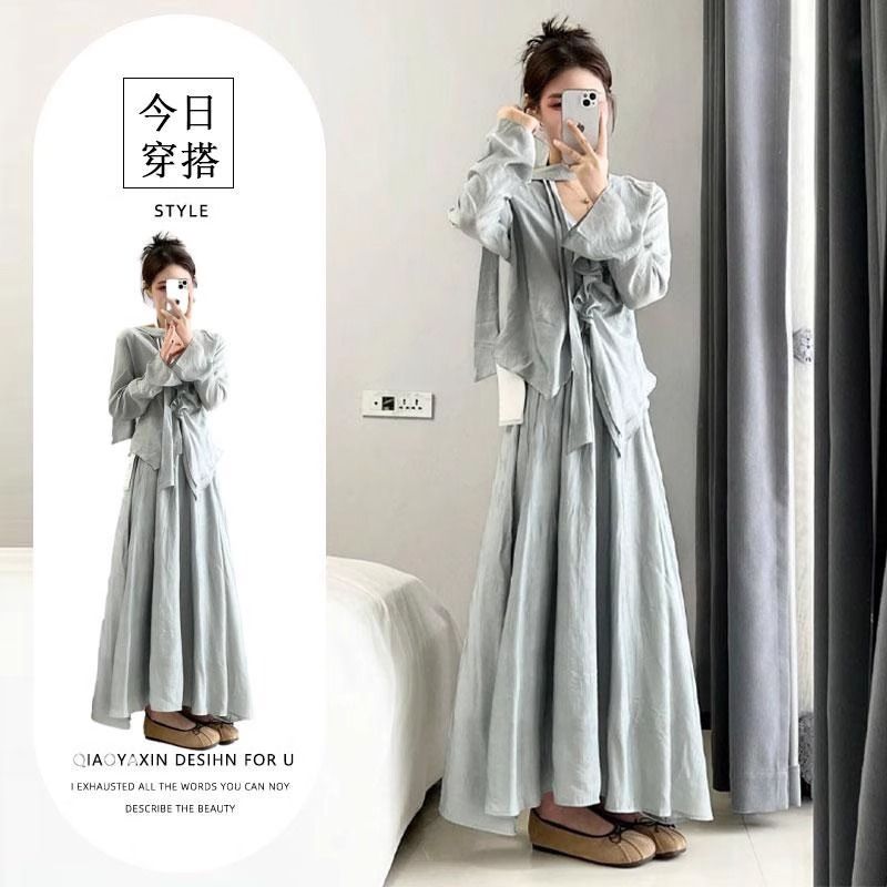 2025春季新款法式复古荷叶边衬衫半身裙女设计感小众别致两件套装
