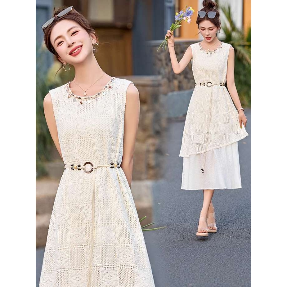 波西米亚连衣裙2025夏季新款法式时尚气质假两件拼接度假风长裙