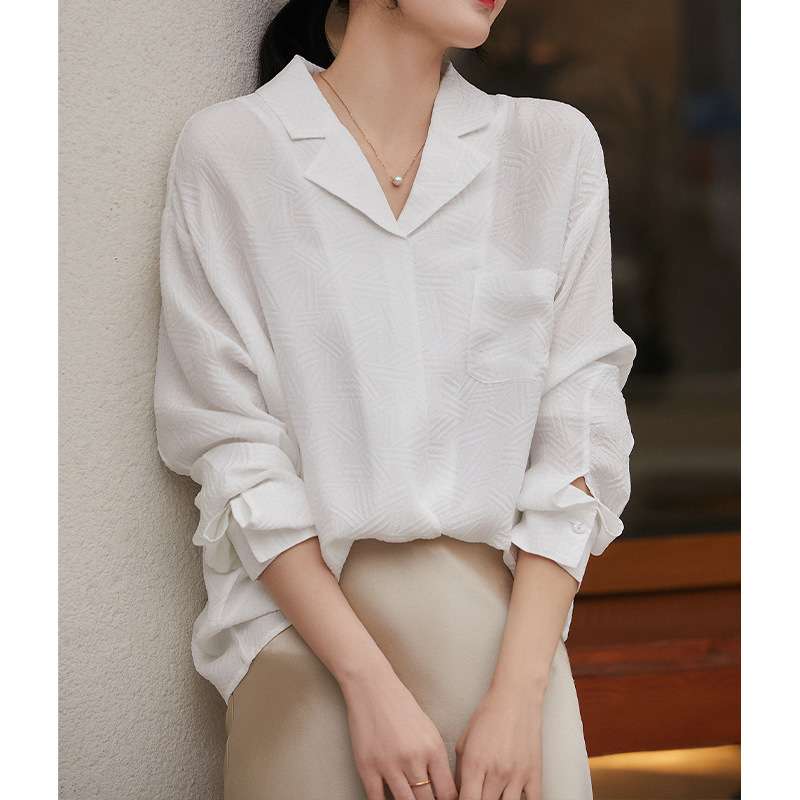 丝滑桑蚕丝白衬衫质感真丝上衣肌理感女装春季高级感女式衫衣春夏