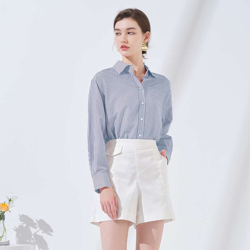 条纹衬衫长袖中长款防晒外套宽松百搭薄款纯棉通勤小众夏季女衬衣