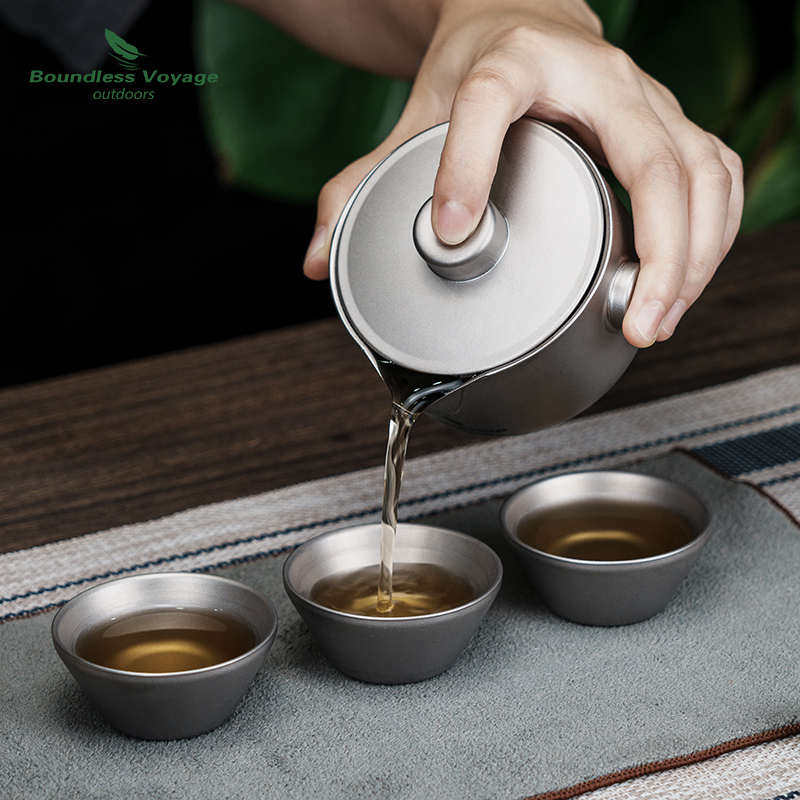 必唯户外纯钛泡茶壶便携旅行功夫茶具套装快客杯露营双层防烫泡茶