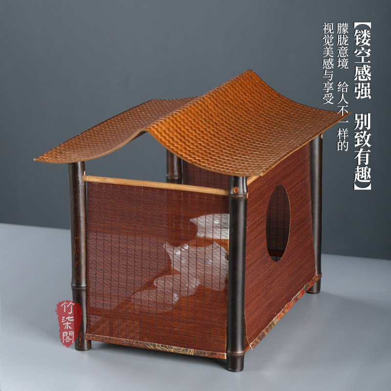 竹柒阁中式竹编晾杯架紫竹屋檐茶棚桌面博古架茶具茶杯小屋收纳架
