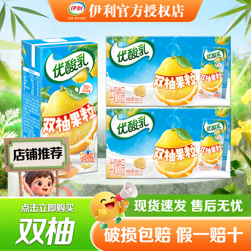 喝到9月伊利双柚果粒200g*12盒生牛乳奶源嚼得到牛奶饮品 柚子味
