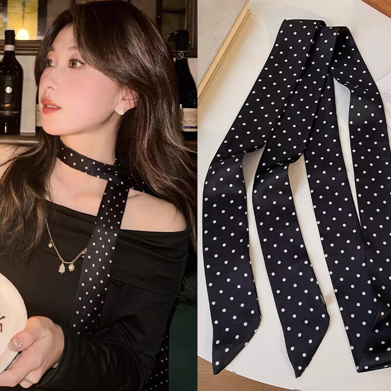 黑色波点长条丝巾挂脖2026新款