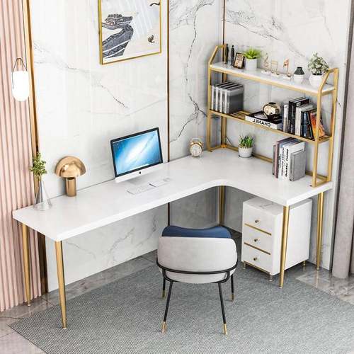 现代简约书桌书架一体组合家用书房靠墙转角书桌公司职员办公桌