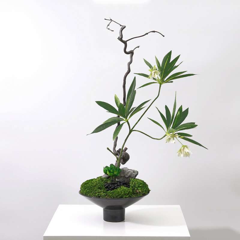 新中式仿真绿植永生苔藓日式小原流花道插花样板房间书房茶室摆件