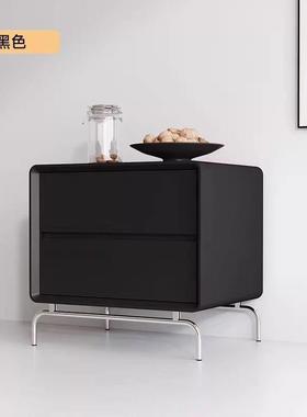 卧室实木黑色床头柜简约现代收纳床边柜轻奢高级创意家用储物柜