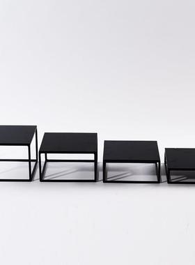 中式黑色金属小型铁架底座工艺品摆件茶桌盆栽铁艺置物展示架摆设