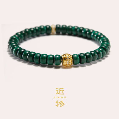 原创S925银镀金天然孔雀石手串