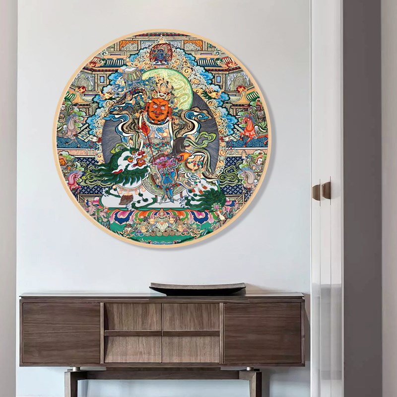 速发唐卡挂画八方财神释迦牟尼佛像观音圆形装饰画藏式客厅玄关画