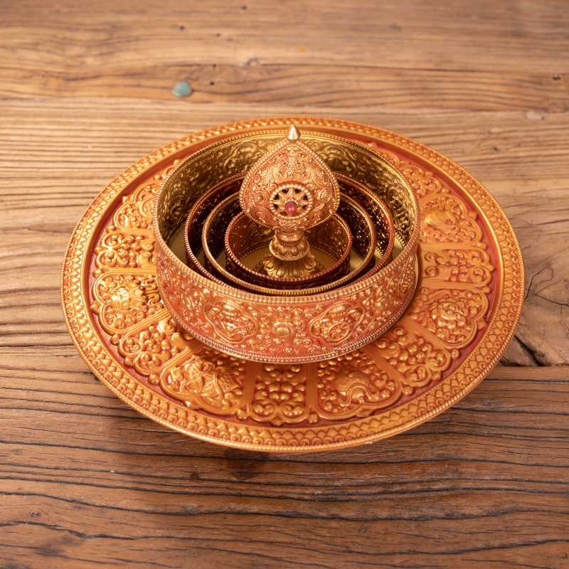 速发尼泊尔藏传密宗纯铜曼扎盘修盘曼茶罗八吉祥供佛曼达盘7堆供