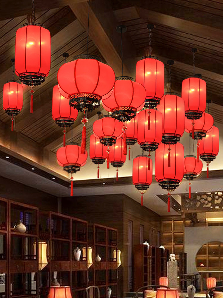新中式红色灯笼吊灯仿古餐厅走廊过道门厅宫灯现代中国风婚庆吊灯