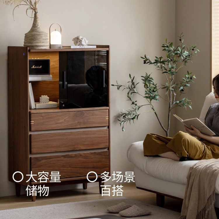 黑胡桃木五斗柜卧室储物柜日式流光器物柜收纳柜抽屉