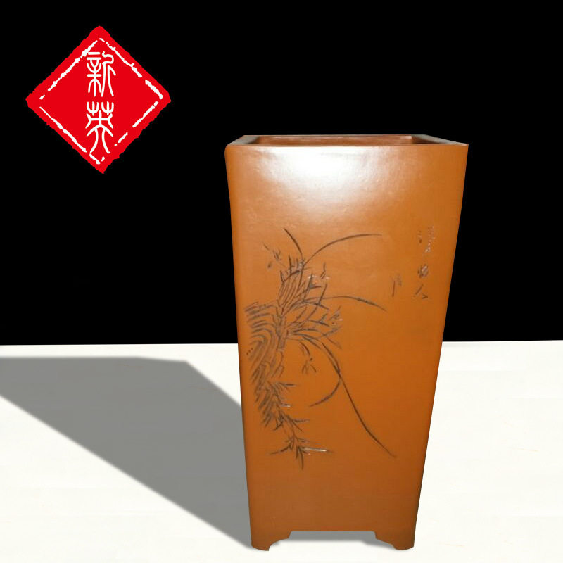 宜兴紫砂花盆特大陶瓷盆景盆兰花盆四方千同手工紫砂悬崖盆批发