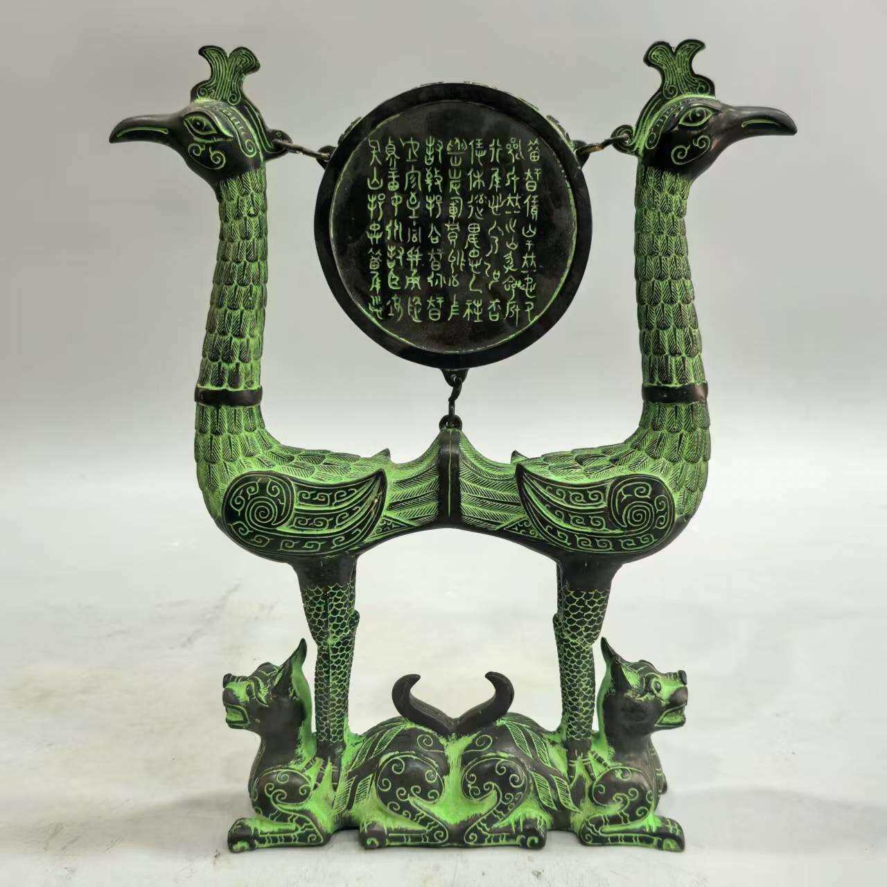 青铜战国虎座凤架鼓仿古青铜器古代乐器双鸟鼓架凤鼓装饰品复古