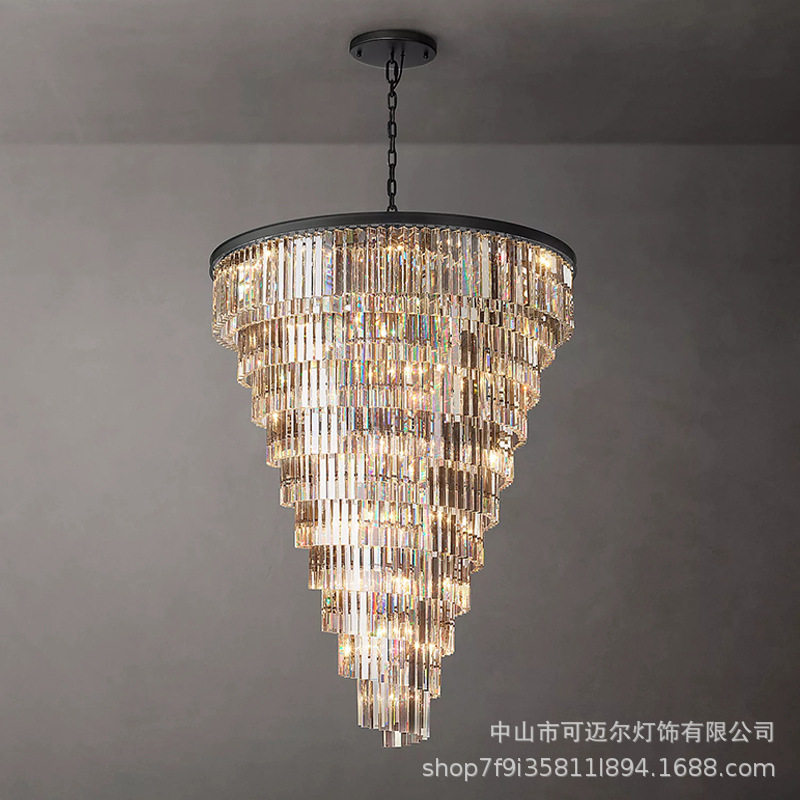 美式楼梯水晶吊灯轻奢别墅螺旋转楼梯间长吊灯挑高复式楼跃层灯具