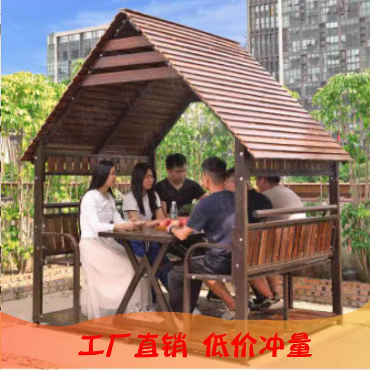 欧德小木屋防腐木凉亭遮阳庭院花园室外铁艺移动组装碳化木亭田园