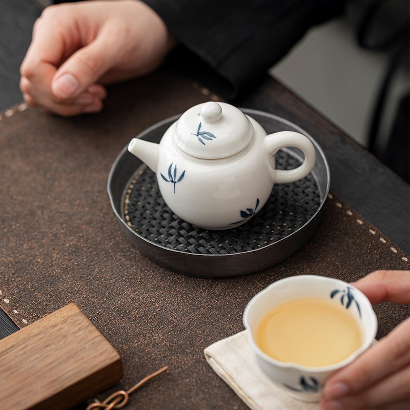 手绘白瓷兰花迷你壶家用陶瓷小茶壶单壶小套装陶瓷茶具泡茶壶女士
