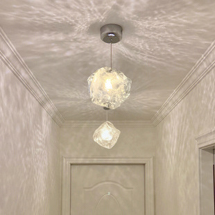 冰块造型走廊过道灯入户玄关玻璃吊灯床头小氛围led灯具三色变光