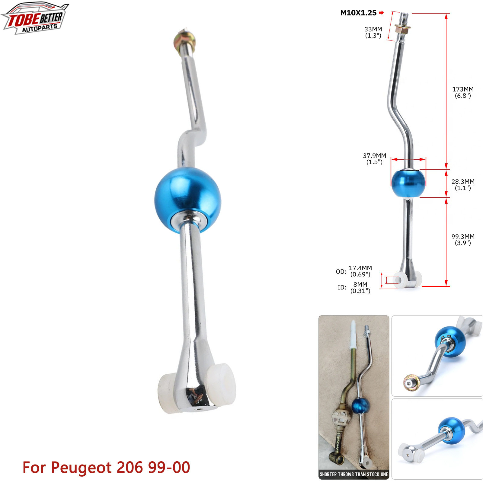 跨境改装短行程换挡器M10X1.25变速齿轮杆适用于标致206 99-00