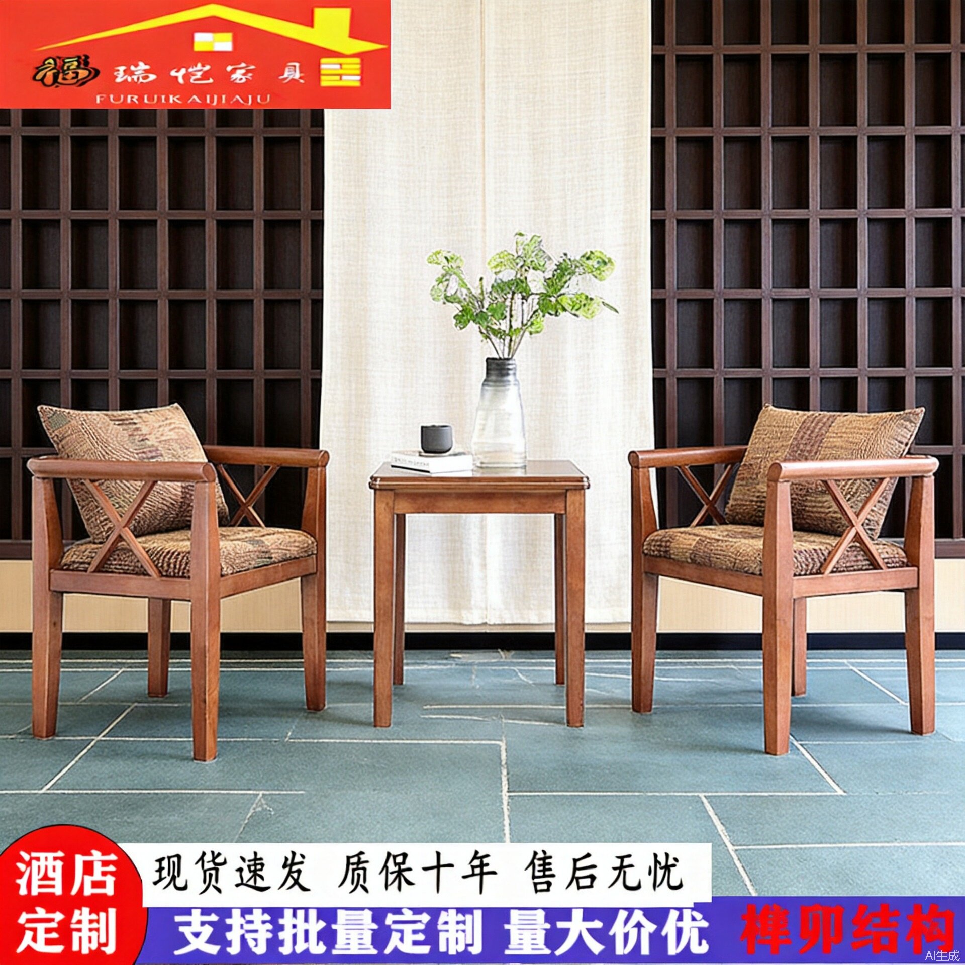 酒店圈椅茶几三件套橡木宾馆旅社客房围椅阳台中式实木阳台家具