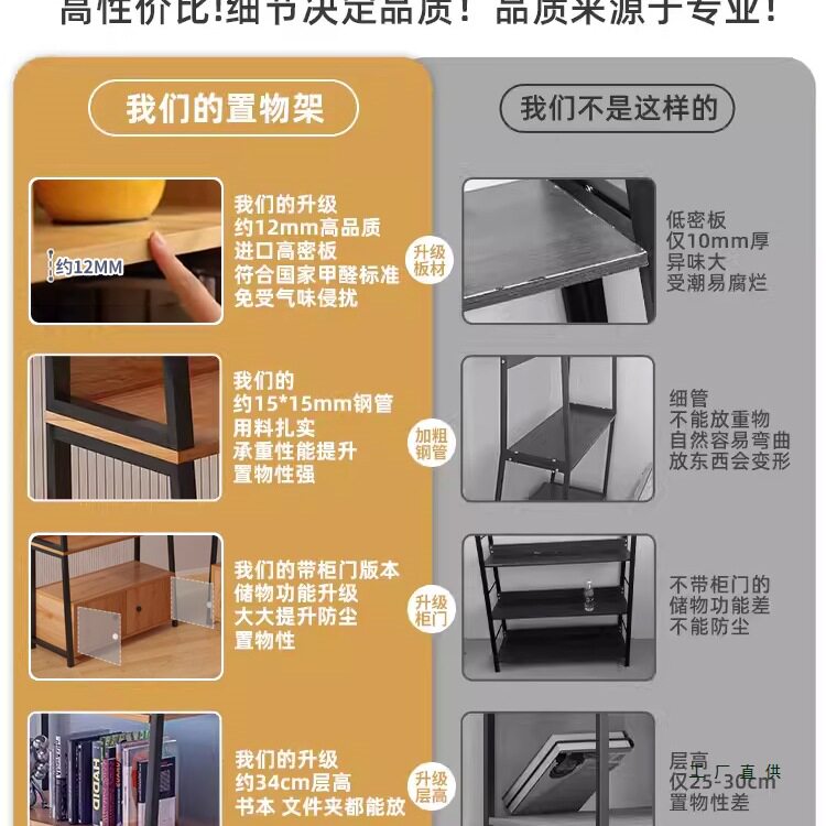 多层置物架落地收纳架带柜门储物展示架家用柜子多功能梯形货架