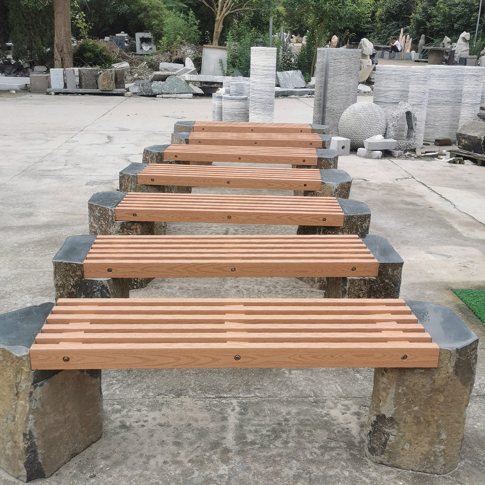户外公园石雕防腐木长椅