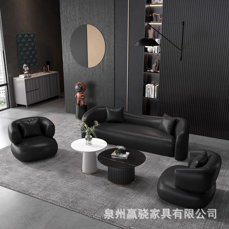 意式轻奢沙发家用小户型科技布沙发椅网红弧形酒店客厅接待小沙发