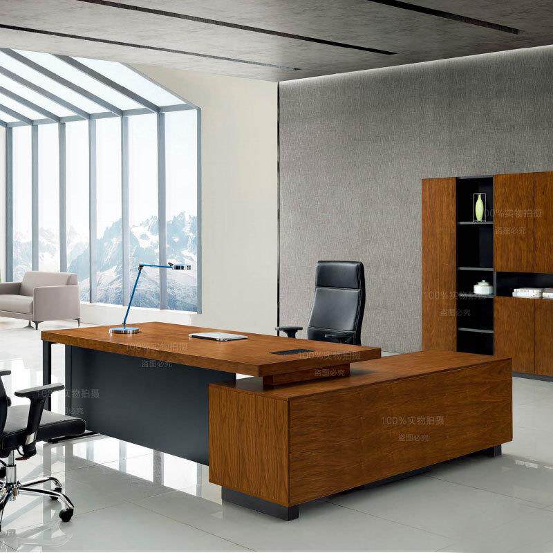 大班台实木油漆新中式胡桃木贴皮总裁经理桌简约现代板式办公桌椅