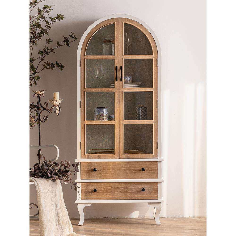 美式复古实木书柜书架做旧客厅靠墙落地沙发边柜民宿玻璃门展示柜