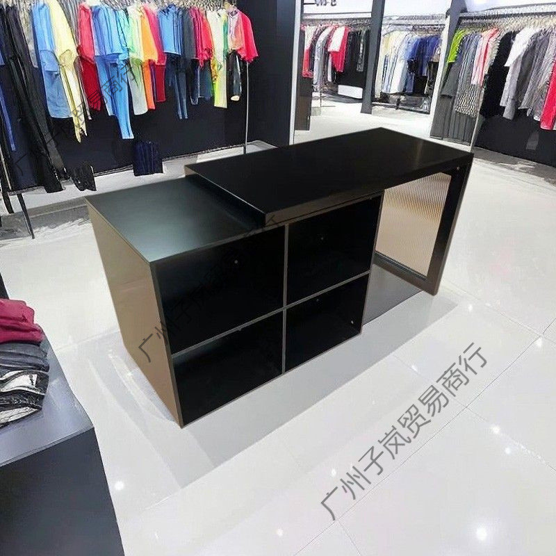 可伸缩中岛台服装店烤漆黑展示台储物柜商铺装饰柜摆件陈列流水台