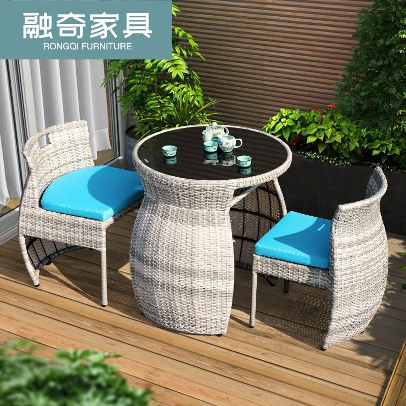 户外庭院藤编铁艺餐桌椅组合