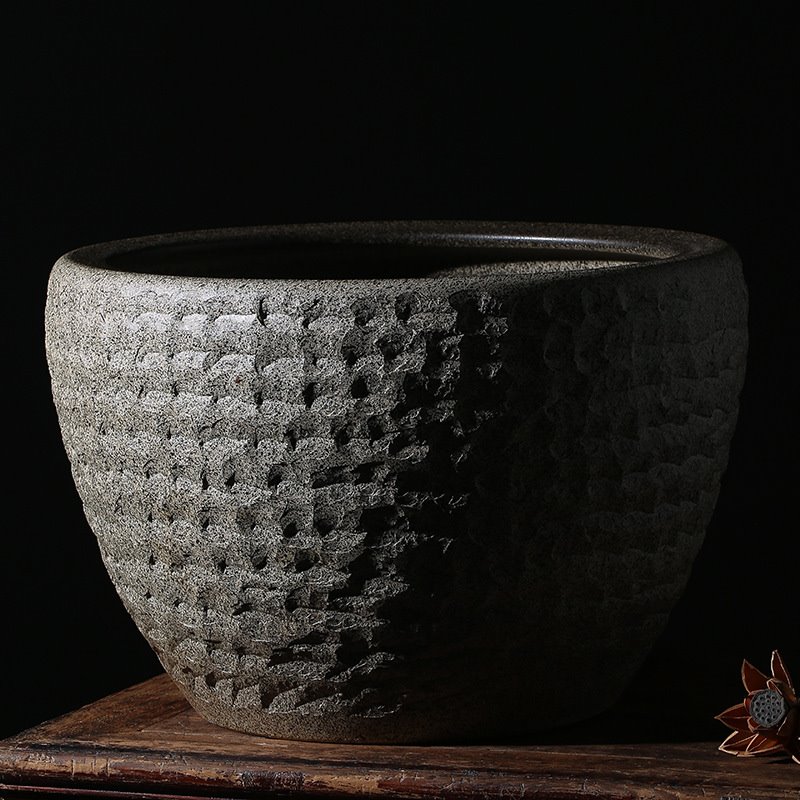 复古陶瓷大缸种树花盆家用室外庭院养鱼盆荷花睡莲金鱼水缸特大D&