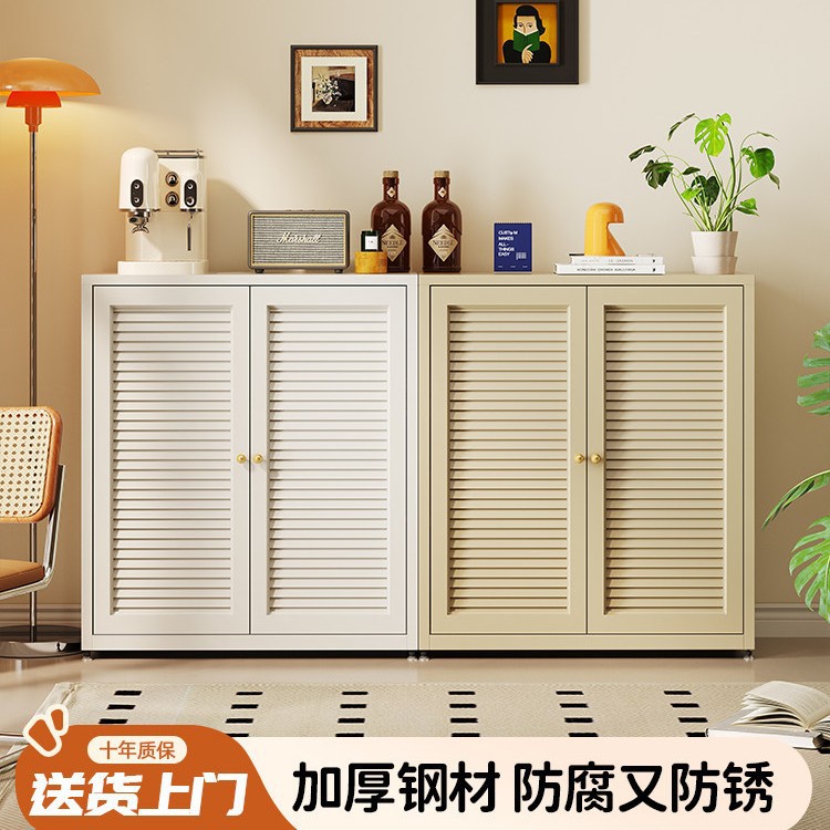 中古风钢制餐边柜百叶门厨房茶水柜客厅小户型大容量收纳储物边柜
