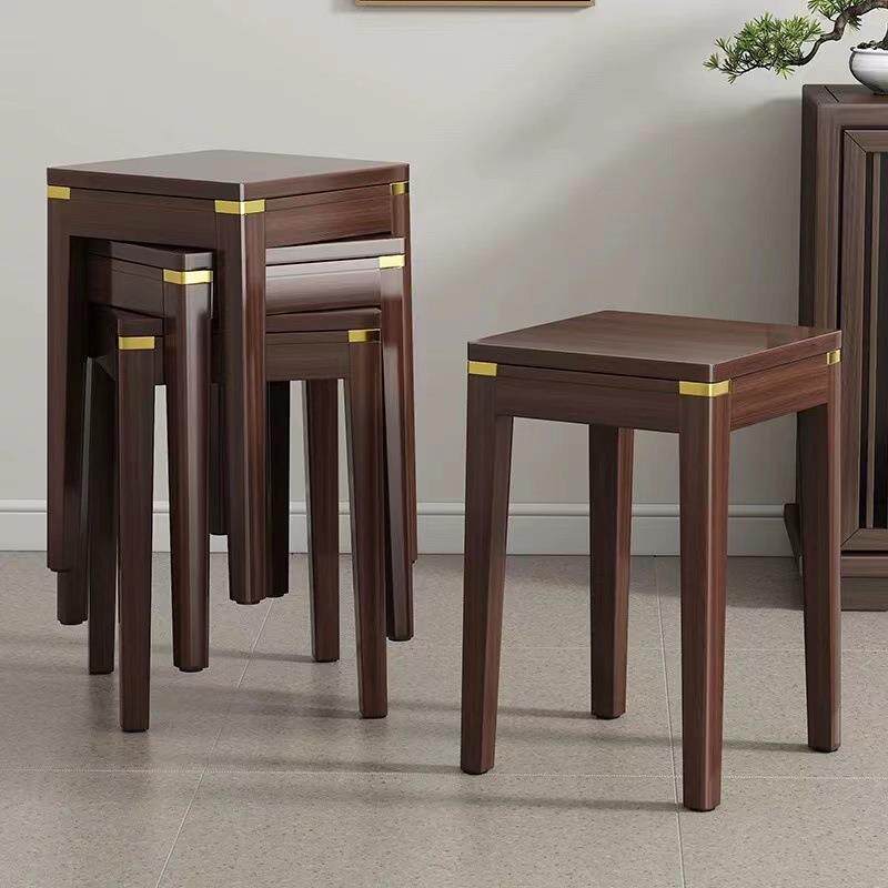 实木凳子家用可叠放现代简约梳妆台凳子客厅餐桌高凳餐饮商用方凳