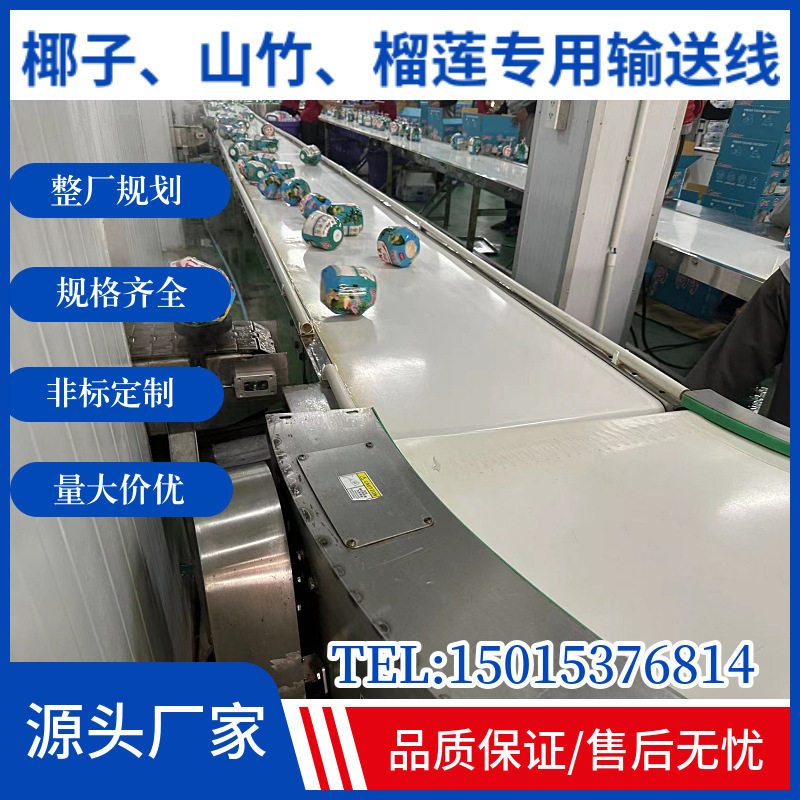 直播间椰子山竹榴莲水果生产线输送带传送带包装流水线柔性链板线