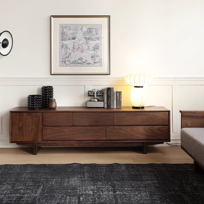 北美黑胡桃木电视柜全实木落地柜客厅家用现代简约小户型矮柜北欧