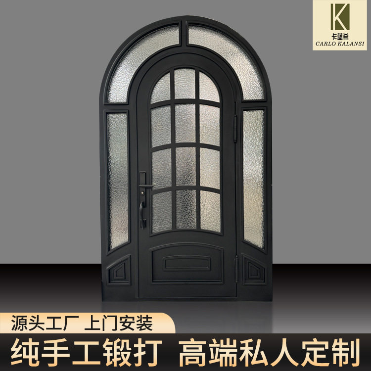 铁艺门 纯手工锻打推拉门 别墅玻璃门源头工厂跨境定制庭院门