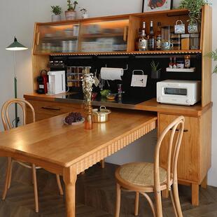 北欧实木餐边柜餐桌一体厨房多功能边柜茶水柜樱桃木家用橱柜碗柜