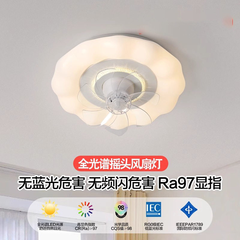 卧室风扇灯2026新款led吸顶灯餐厅儿童房无叶360度摇头吊扇灯一体图片