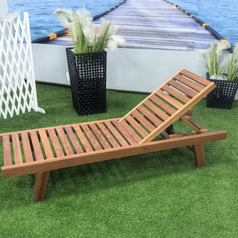 户外防腐实木沙滩椅海边木质躺床度假酒店休闲躺椅泳池单双人躺床