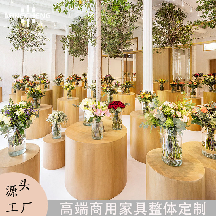 室内花店展示架落地式鲜花展示道具木制中岛展示台花店用品货架子