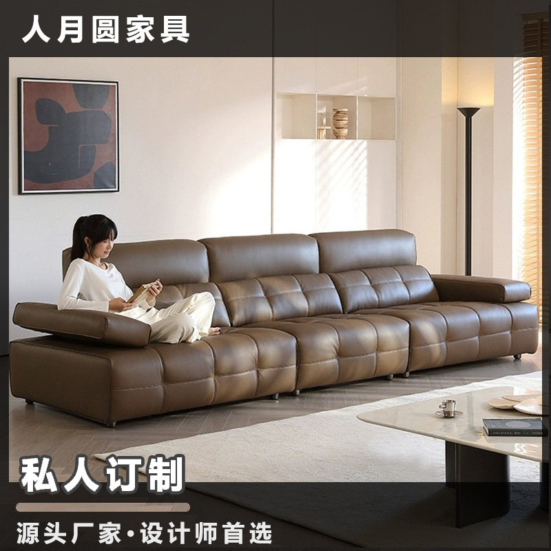 意式极简直排三人位真皮沙发客厅头层牛皮广东佛山高端劳伦斯沙发