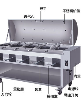烤鱼机 不锈钢外壳木炭无烟旋转烤羊排炉烤兔烤鸡一体机多功能