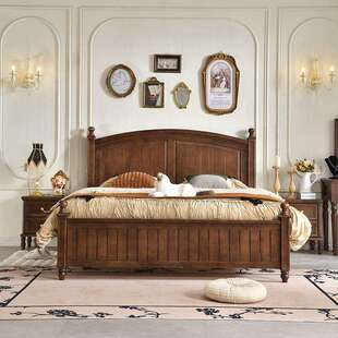 美式乡村实木床欧式双人床现代简约婚床1.8米主卧气压箱框储物床