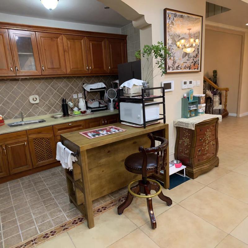 式实木复古餐边柜厨房大理石中岛操作台客厅岩板备餐桌收纳柜子