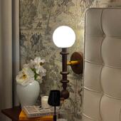 客厅走廊拉线开关灯具 卧室房间床头墙灯新中式 法式 胡桃木壁灯美式