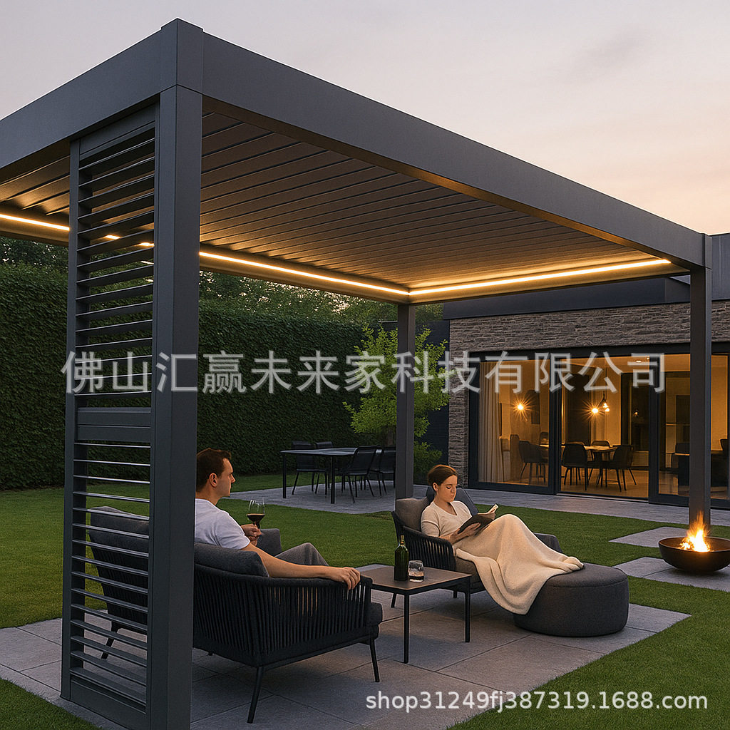 4*6m外贸出口铝合金电动百叶伸缩款凉亭户外别墅花园遮阳挡雨凉亭