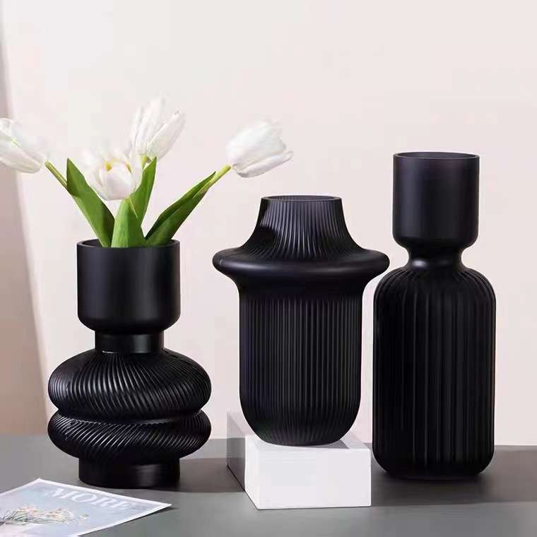 欧式莫兰迪磨砂玻璃花瓶客厅摆件干花插画器餐桌玄关电视柜装饰品图片