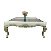 美式 复古实木方形茶几客厅家用轻奢做旧玻璃边角柜法式 高级感茶桌